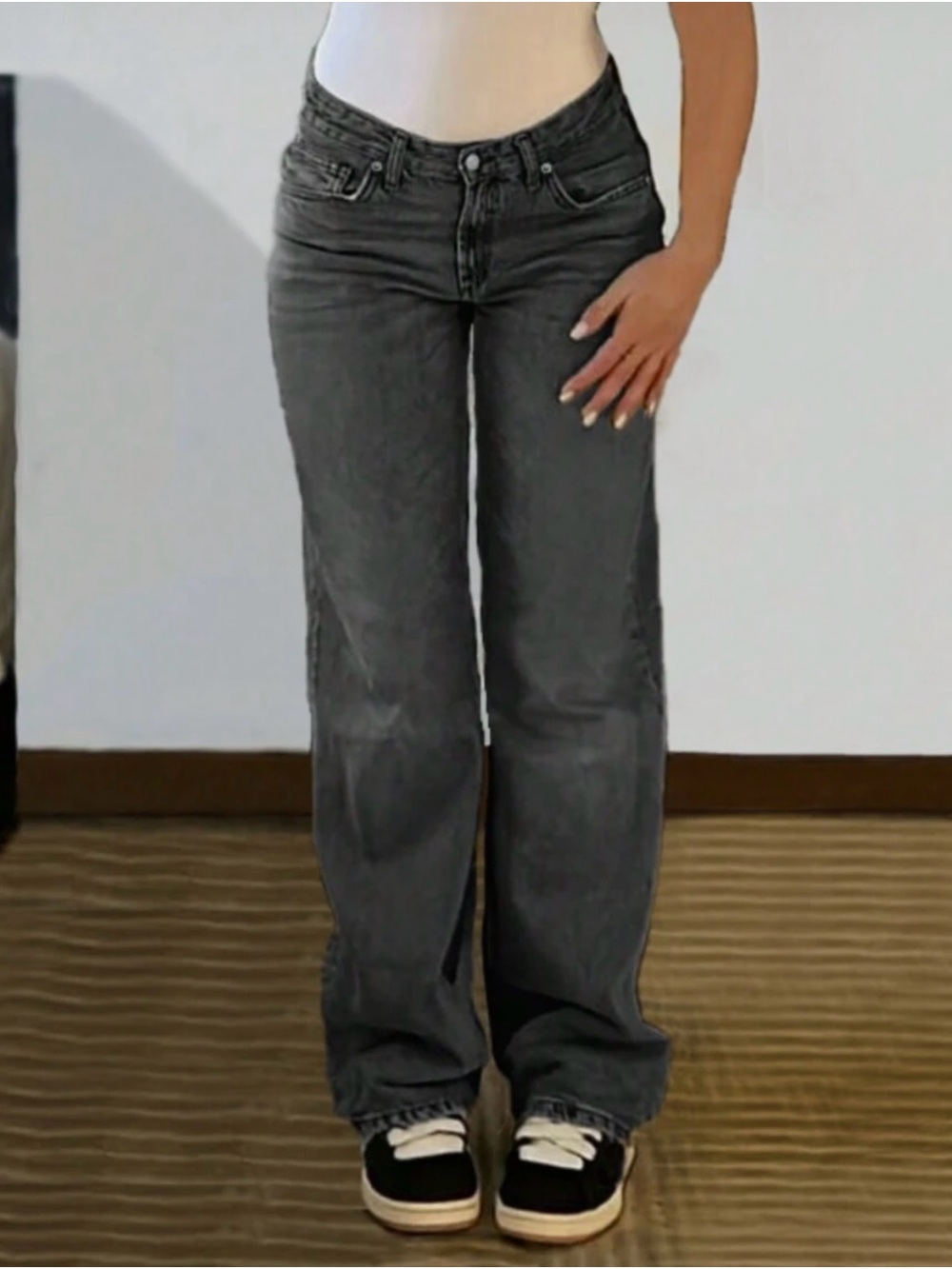 High-Rise Wide Leg Jeans in Charcoal Gray